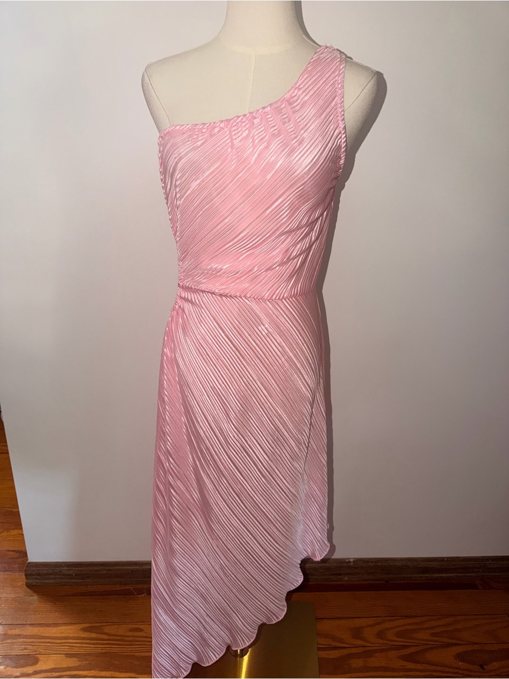 Pink One-Shoulder Pleated Midi Dress